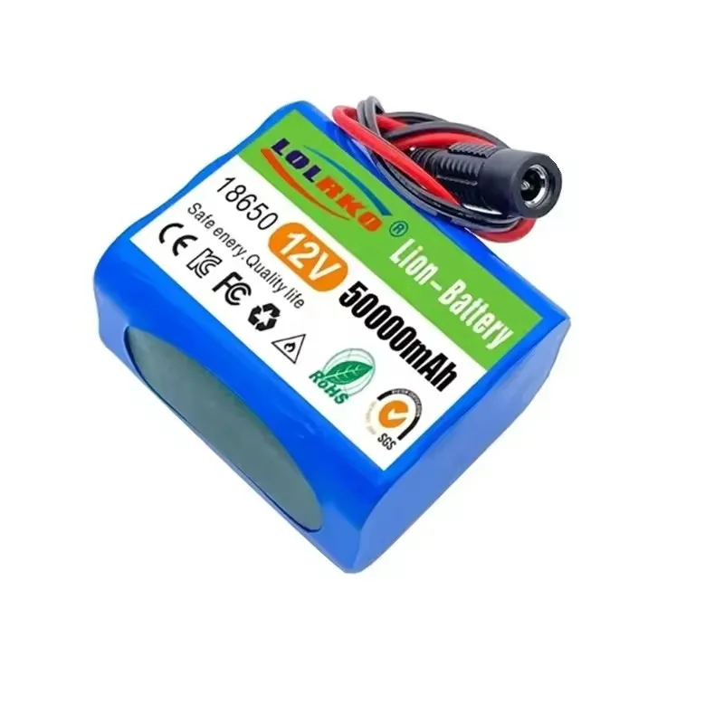 12V 50000mAh Rechargeable Lithium Ion Battery Pack 3S2P with BMS Protection for LED Strip Light Toy Car Security System