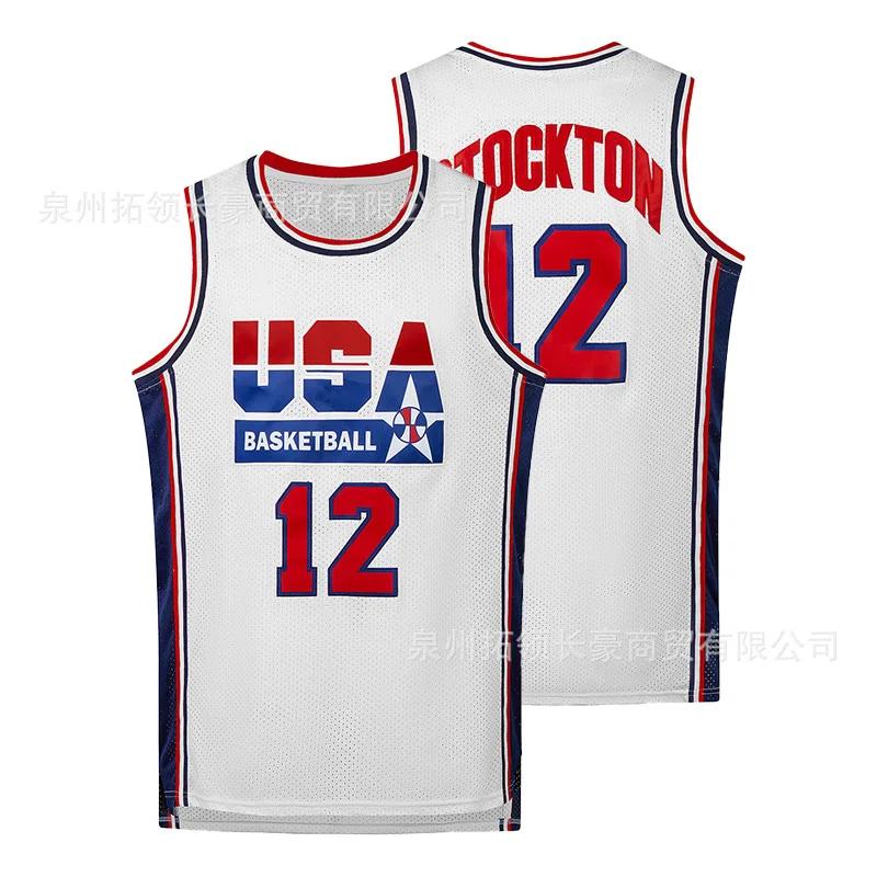 نسخة ريترو للرجال STOKTON # 7 # 9 # 12 # 15 كرة السلة جيرسي الولايات المتحدة الأمريكية التطريز سترة رياضية واسعة تناسب الملابس العلامة التجارية الصينية #5