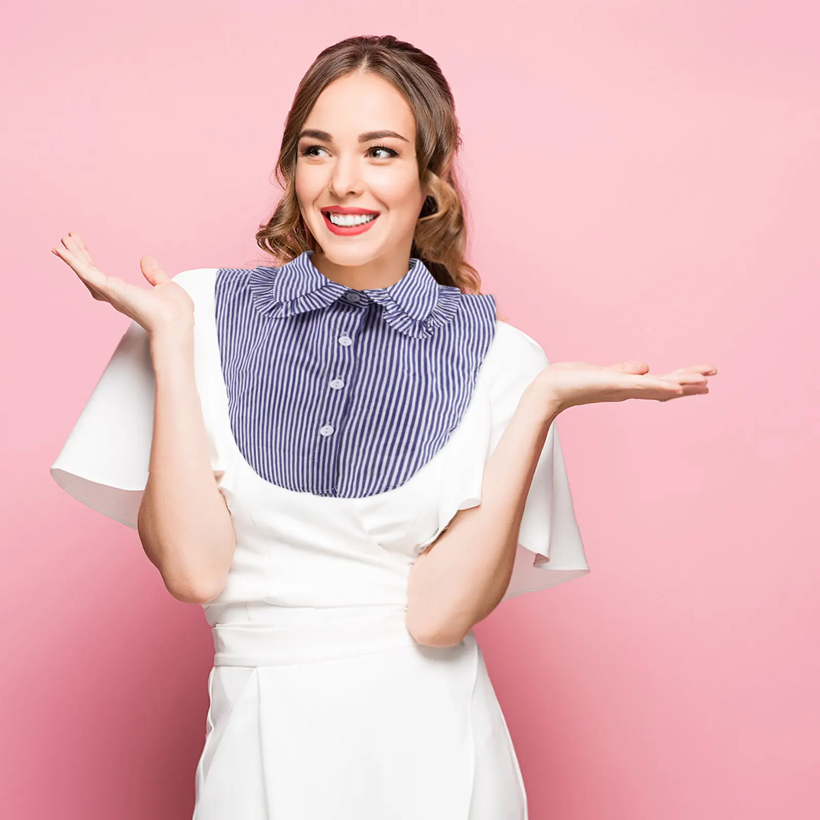 Striped Pleated Detachable Fake Collar for Women Elegant Ruffled Edge Faux Shirt Collar Lightweight Styling Solution for Formal