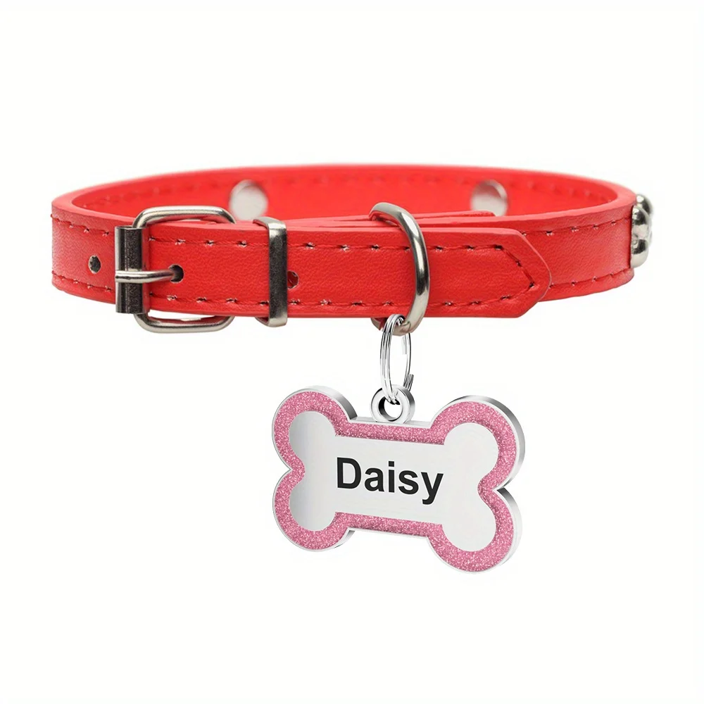 1 Stück Bella Personalisierte Hundemarke - Maßgefertigter Edelstahl-ID-Namensanhänger mit Glitzer-Knochen-Design, Ideales Haustiergeschenk für Hunde – Detail 2