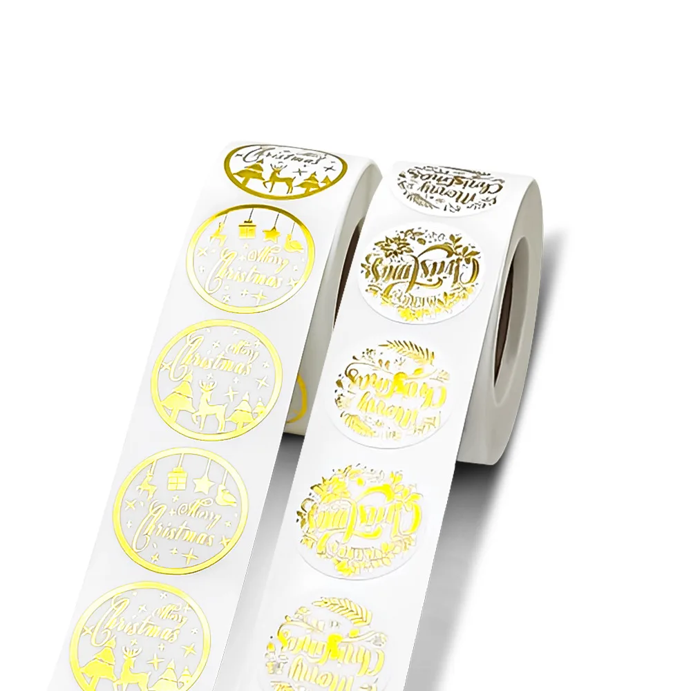 500pcs Bronzing Merry Christmas Labels Sticker 1inch Scrapbooking Stickers  for Holiday Candy Bag Decoration Gift Seals Stickers