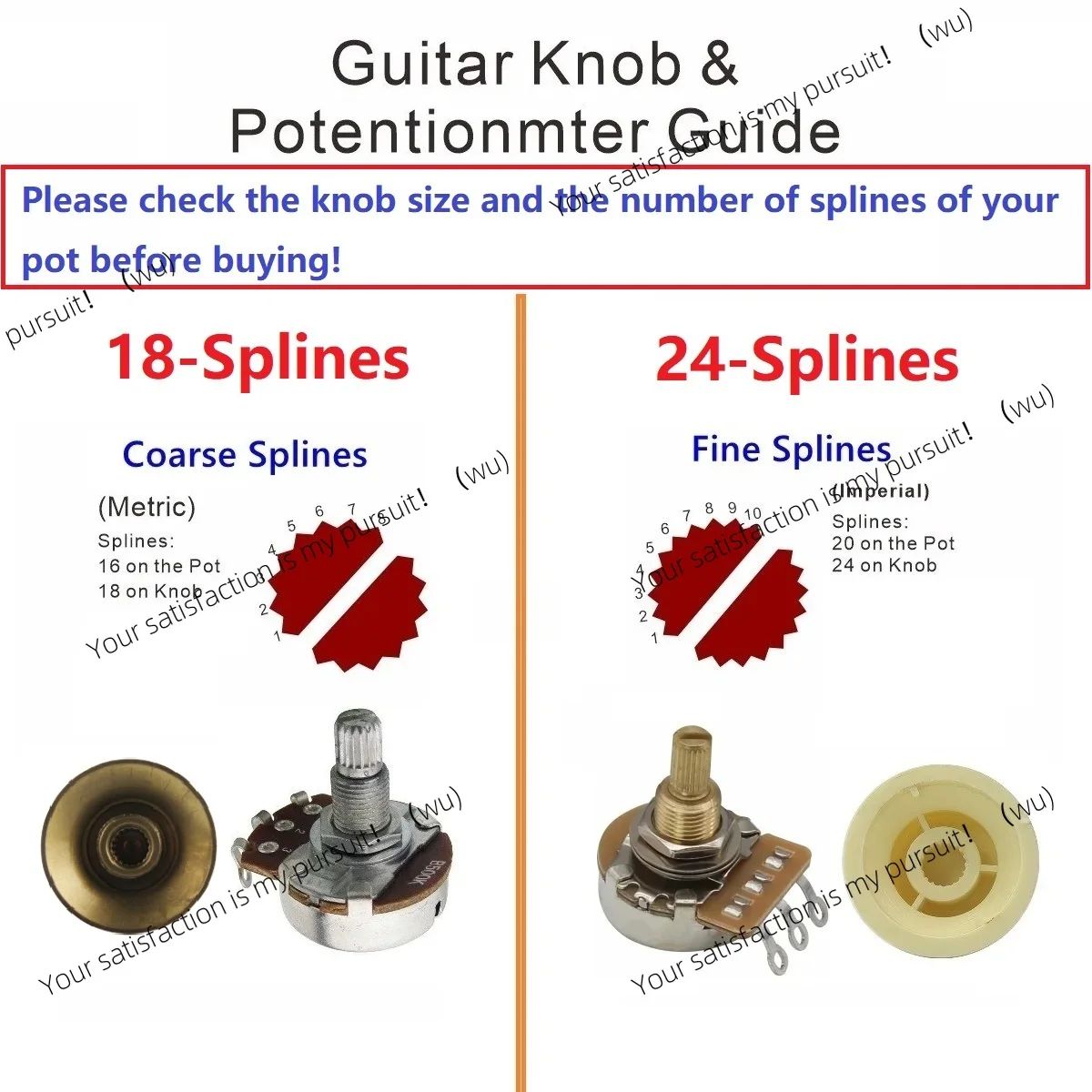 Pack of 4 2T2V Vintage LP Guitar Volume Tone Control Knob 18 Tooth Spline with Aluminum Top Accessories