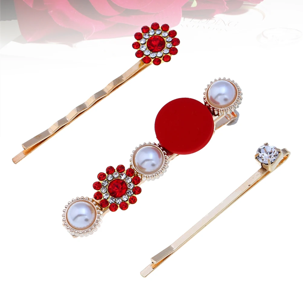 

3pcs Pearl Headwear Clips Elegant Hairpins Jewelry Pearl Hair Clips Accessories For Girls Women Wedding Party Gifts Red