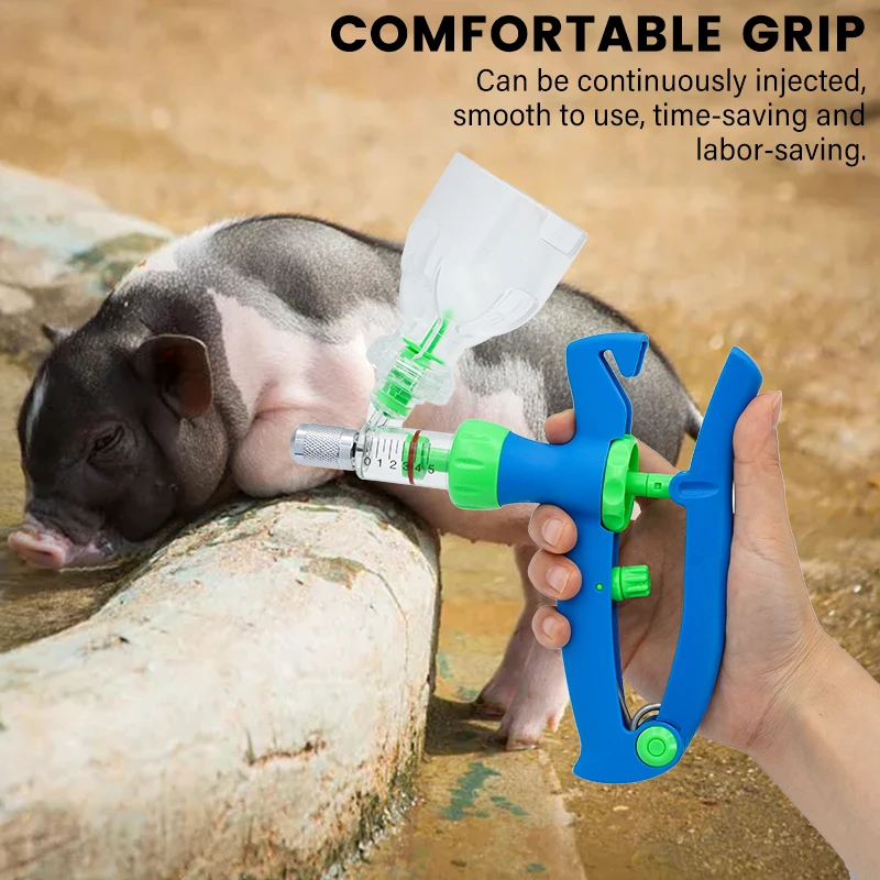 2/5Ml Adjustable Vaccine Continuous Syringe Automatic Injector Injection 10 Needles for Farm Animals Durable Veterinary Tools