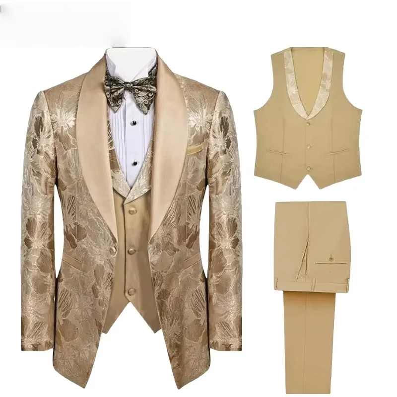 

"Men's Embroidered Paisley 3-Piece Suit | Slim Fit Wedding Tuxedo Set (Jacket+Waistcoat+Pants) for Prom/Groom/Dinner/Party