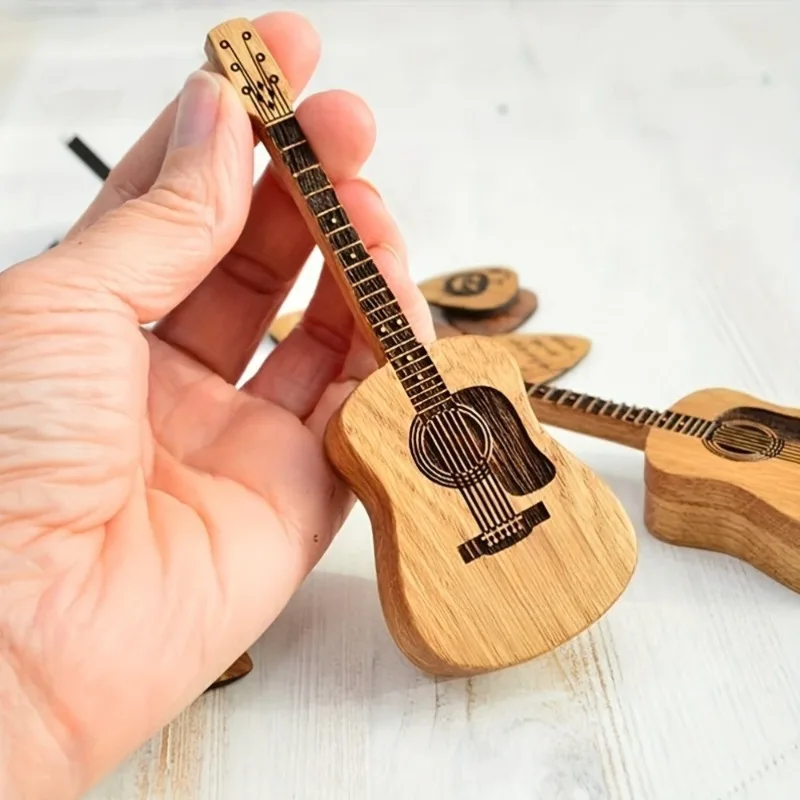 1 Set Creative Guitar Pick Display, Wooden Shaped Holder & Stand, Retro Desk Decor for Picks, Unique Gift for Musicians