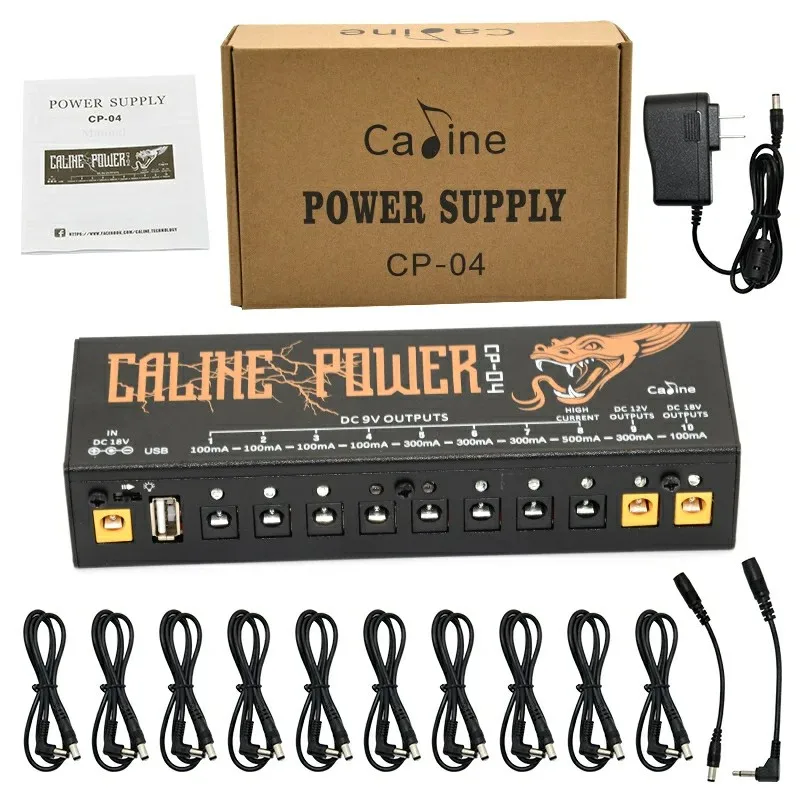 Caline CP-04 Guitar Effect Pedal Power Supply 10 Isolated Outputs (9V, 12V, 18V) Short Circuit /Overcurrent Protection