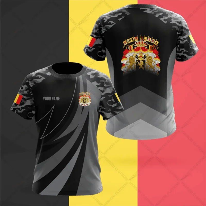 

Belgium Emblem Custom Name T-shirts For Men Loose Boys Streetwear Short Sleeve Tops Men's Fashion Sportswear Oversized Tees