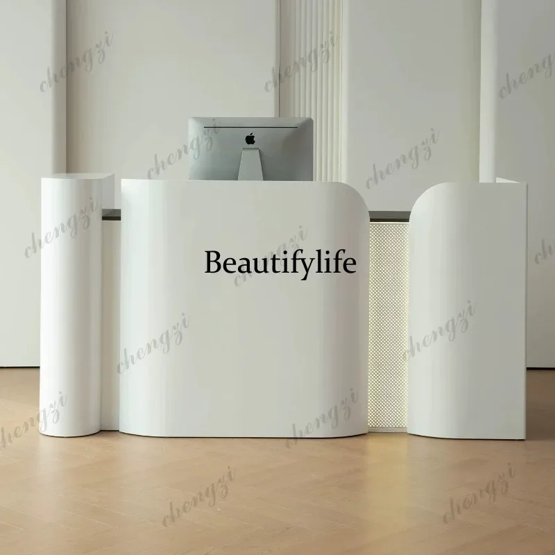 NQ52 Hotel Reception Desk White Painted Clothing Store Cashier Bar Beauty Salon Welcome Desk with Lights