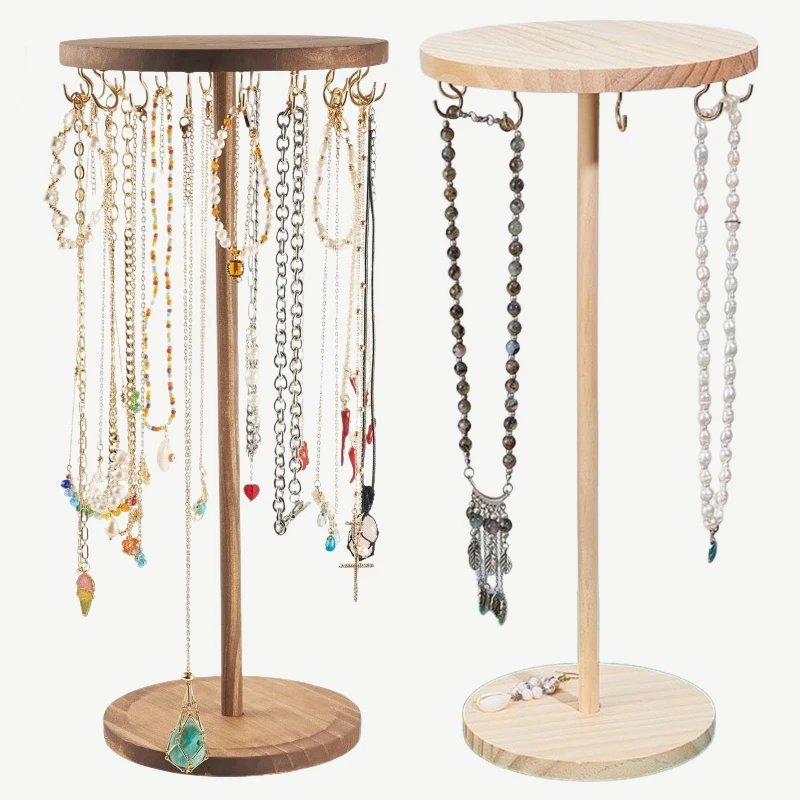 

Деревянный органайзер для ювелирных изделий с 12/18 золотыми крючками, деревянная подставка для ювелирных изделий, башня, круглая основа, держатель для ожерелья для выставок