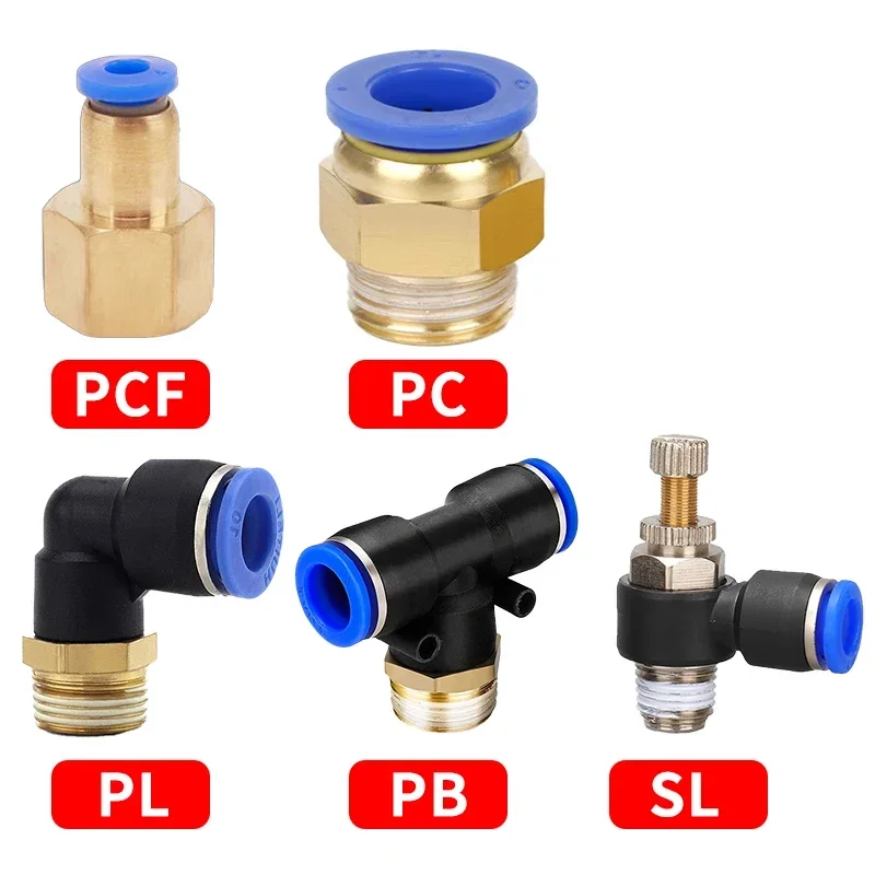 

Pneumatic Air Connector Fitting PC/PCF/SL/PB/PL 10mm 12mm 14mm 16 Thread M5 3/4" 1 2 way Hose Fittings Pipe Quick Connectors