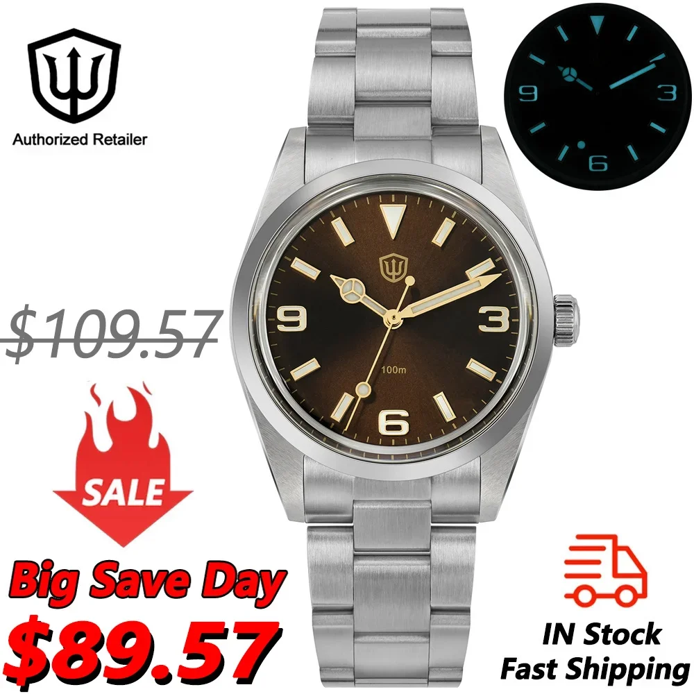 

Часы Watchdives WD1016 V2 VH31 Кварцевый механизм 100 м Водонепроницаемый тонкий корпус из нержавеющей стали BGW9 Светящиеся винтажные часы 37 мм