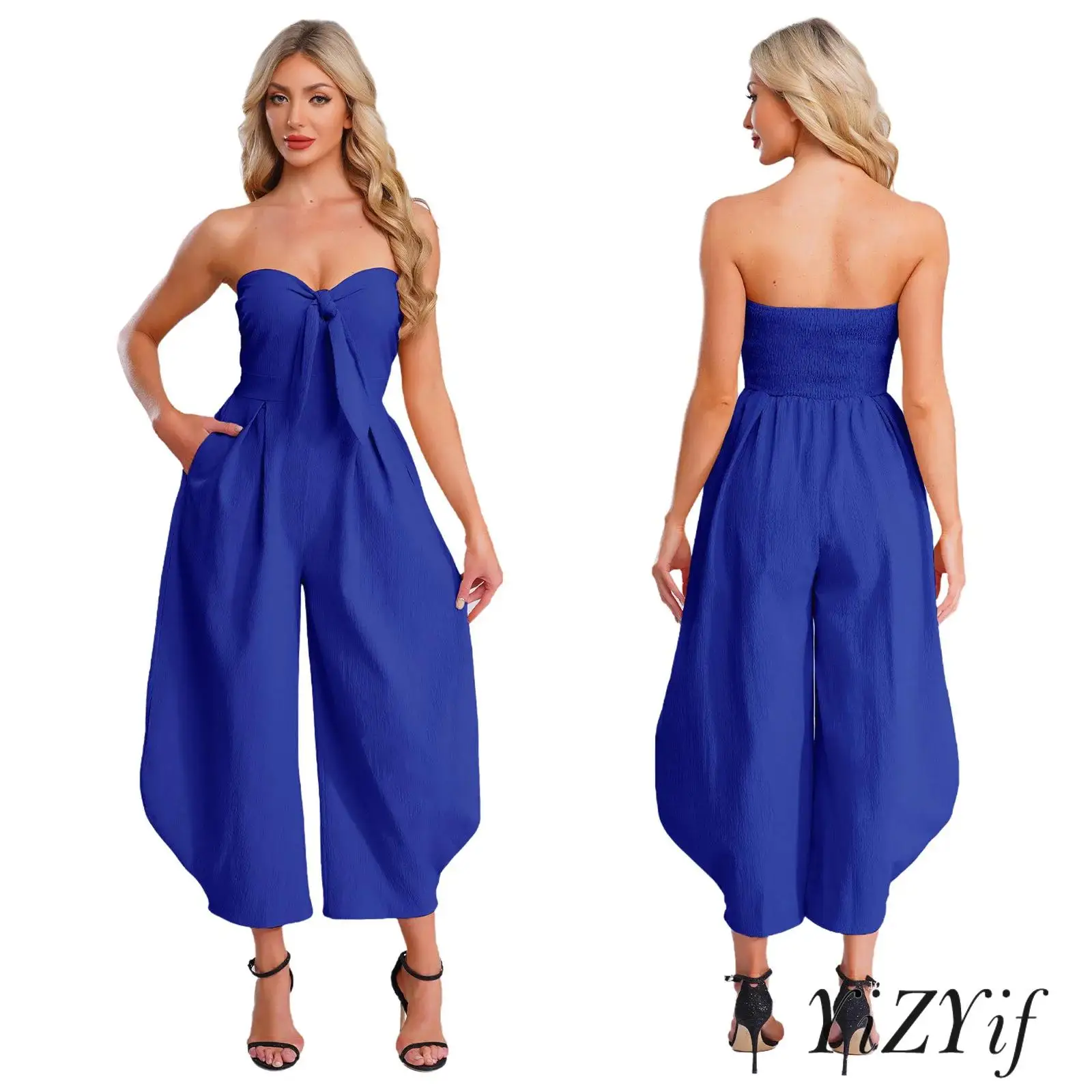 Combinaison de fête chic pour femmes, avec nœud réglable sur le devant et barboteuse confortable et coupe ample, idéale pour les célébrations de vacances