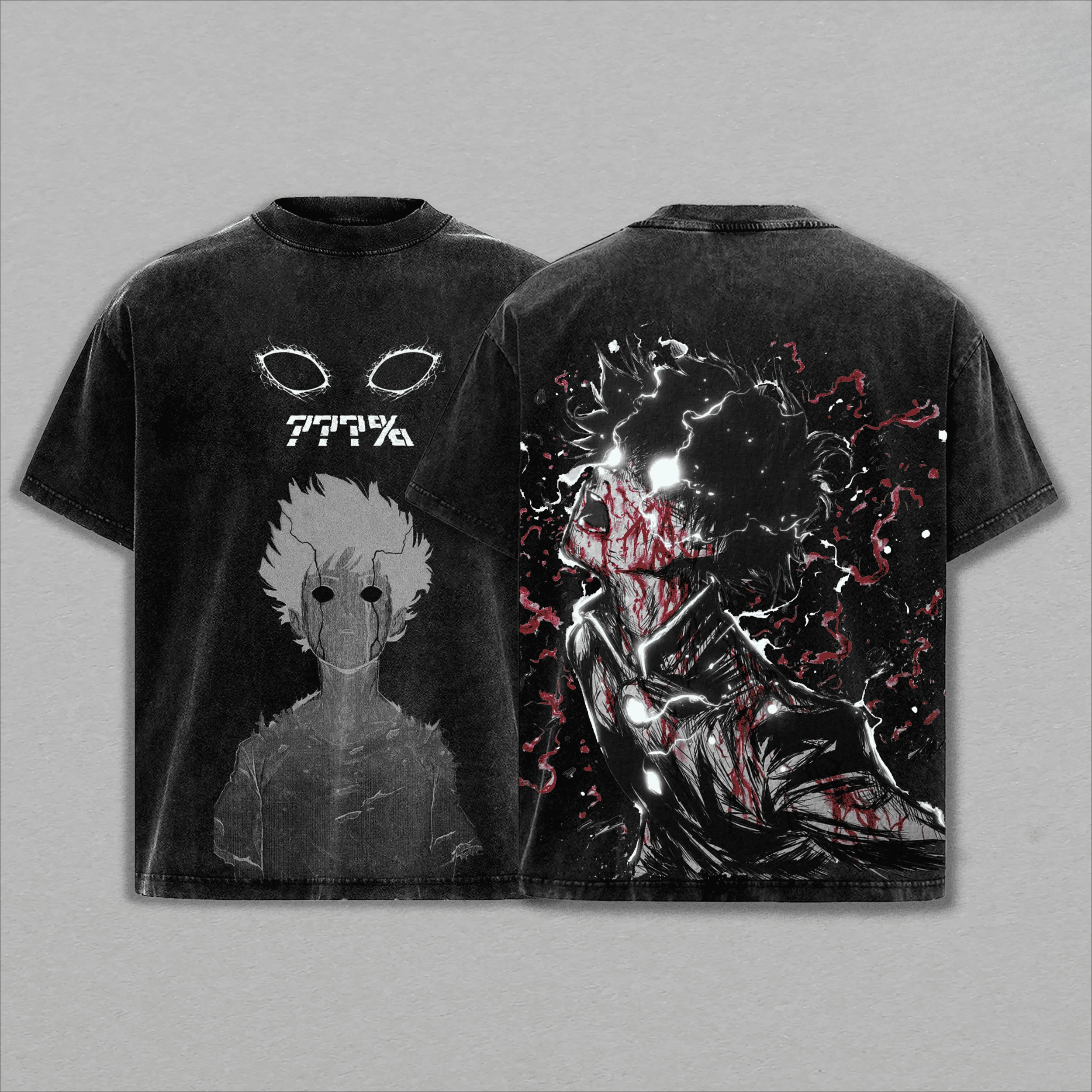 Mob Psycho 100 Anime T-shirt For Men Women Clothing Vintage Washed Oversized Tshirt Summer Short Sleeve Casual Cotton Tees Tops