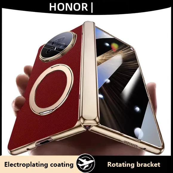 

Роскошный кожаный чехол для Honor Magic V5 5G 360° ° Вращающийся кронштейн Магнитный складной шарнир Защитный чехол с закаленной пленкой