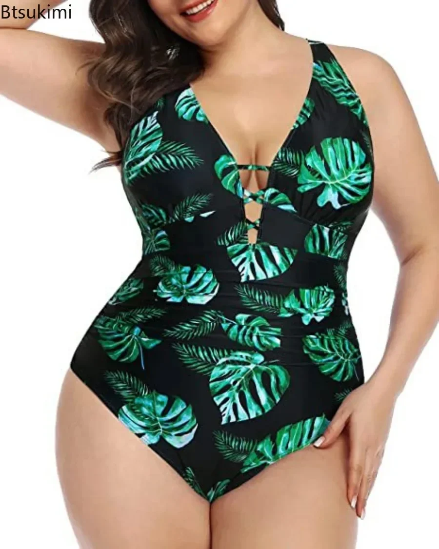 Traje de baño Tankini de talla grande 4XL 5XL, traje de baño Sexy de una pieza para mujer, Monokini ajustado, traje de baño Push Up, traje de baño de cintura alta 2024