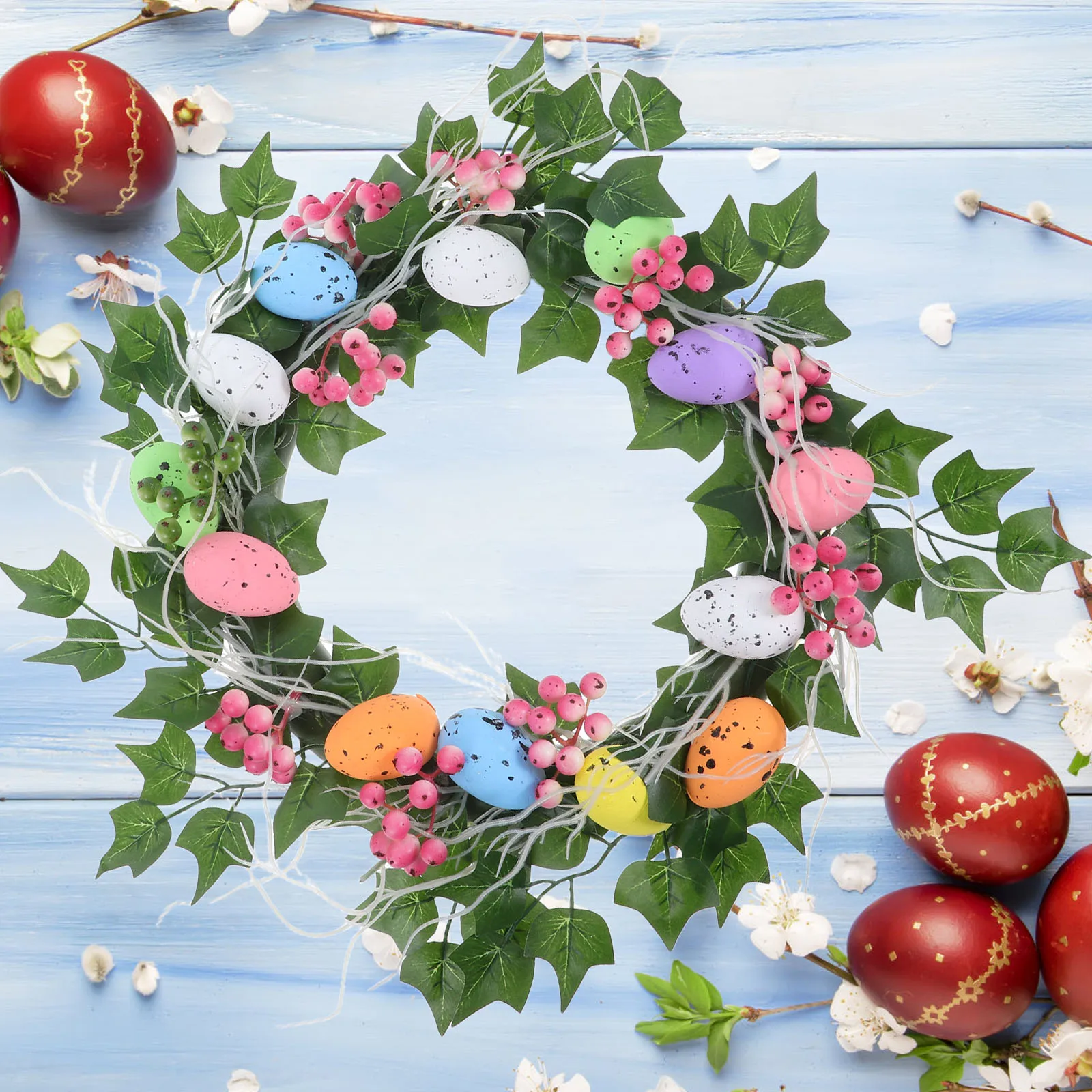 

Easter Bunny Wreath Door Pendant Decor Floral Decorative Artificial Wreaths Prop Wood