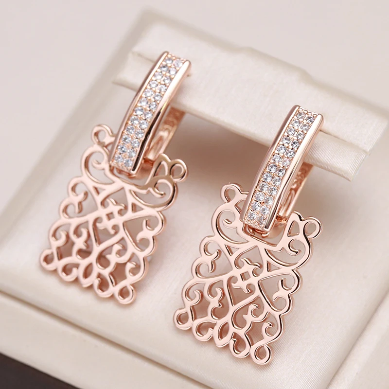 Kienl Hot 585 Rose Gold Color Square Long Earring for Women Vintage Natural Zircon Glossy Metal Drop Earring Trend Daily Jewelry