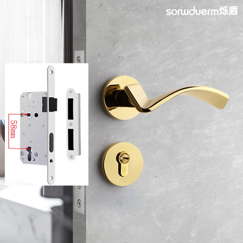 

Split gold indoor silent door lock, household universal bedroom wooden door handle, door lock, room lock