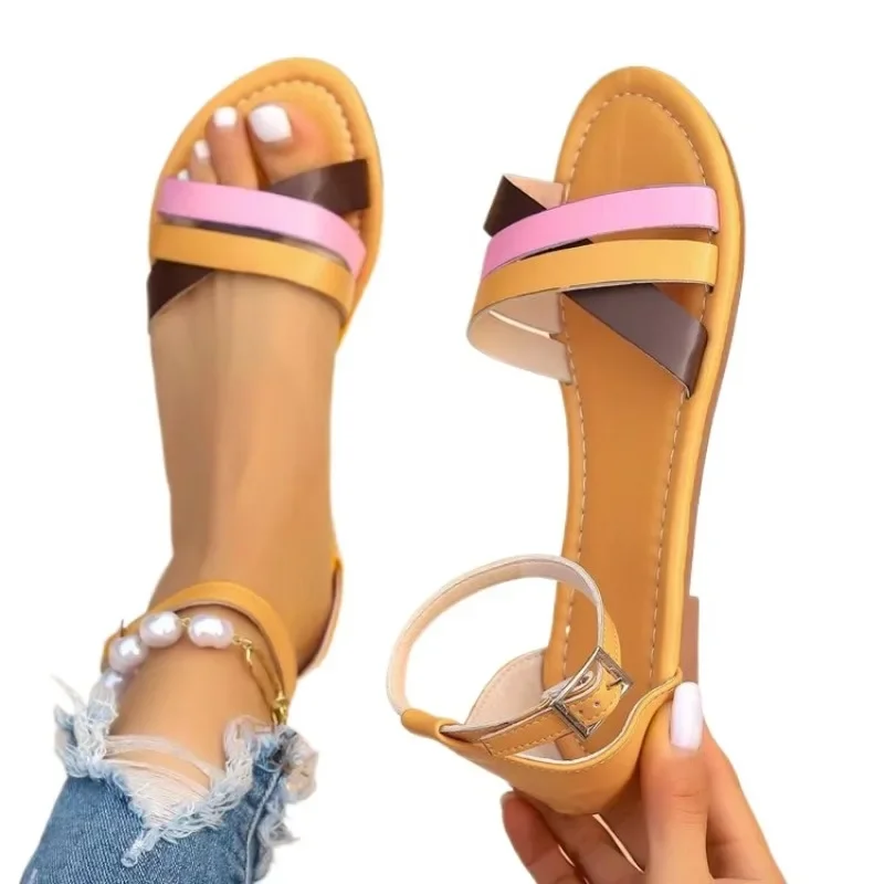 2024 Summer New Women\'s Flat Bottom Roman Strap Sandals with Non Slip Rubber Soles Fashion Women\'s Shoes  36-43