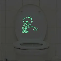 Funny Cartoon Luminous Toilet Sticker Glow in the Dark Bathroom Wall Sticker Fluorescent Decorative Decal for Kid Home Decoation