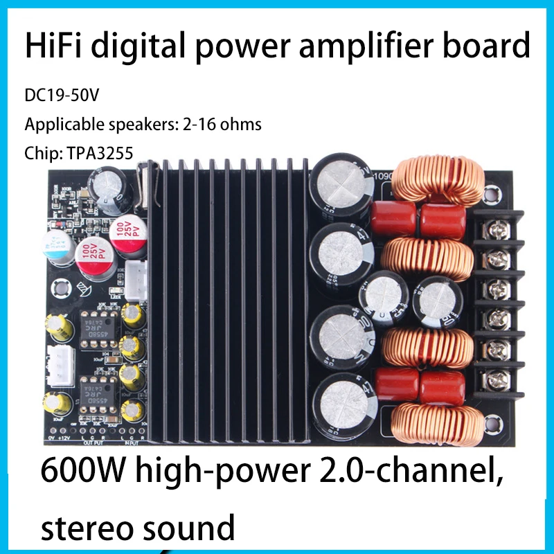 

HiFi Stereo 300W*2 Class D Amplifier Digital 2.0 Channel 600W Audio Power Board Electronic Component, Precision, Stable