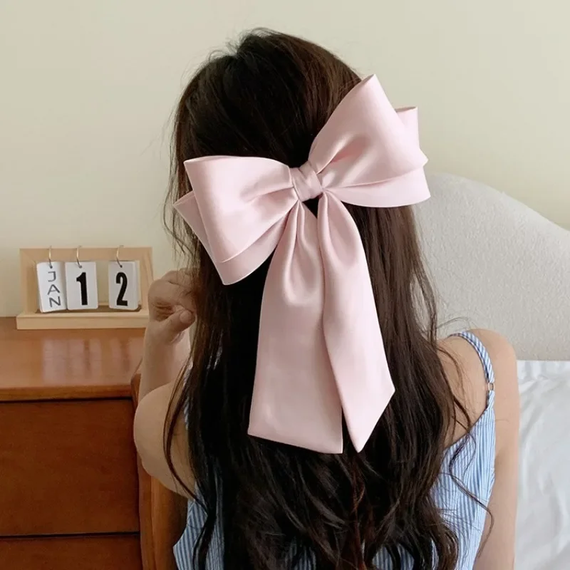 

White Black Bow Hairpin Oversize Ribbon Big Hair Clip and Clips Long Satin Ribbon Hairclip Women Wedding Party Hair Accessories