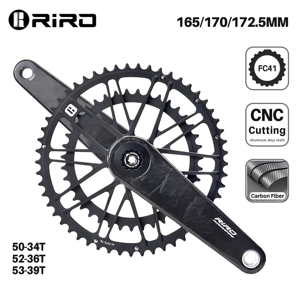 RIRO Carbon Fiber Road Bicycle Crankset 165/170/172.5mm Length Crank Single/Double Chainring Use for DUB 29mm Intermediate Shaft