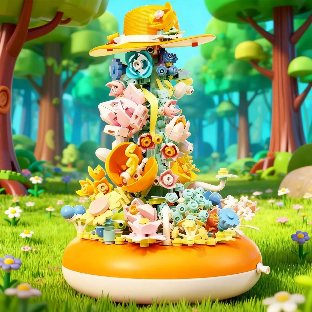 575pcs Bouquet Hat Music box Model Building Blocks Set Create Adorable Architectural Masterpieces MOC Decoration Birthday Gifts