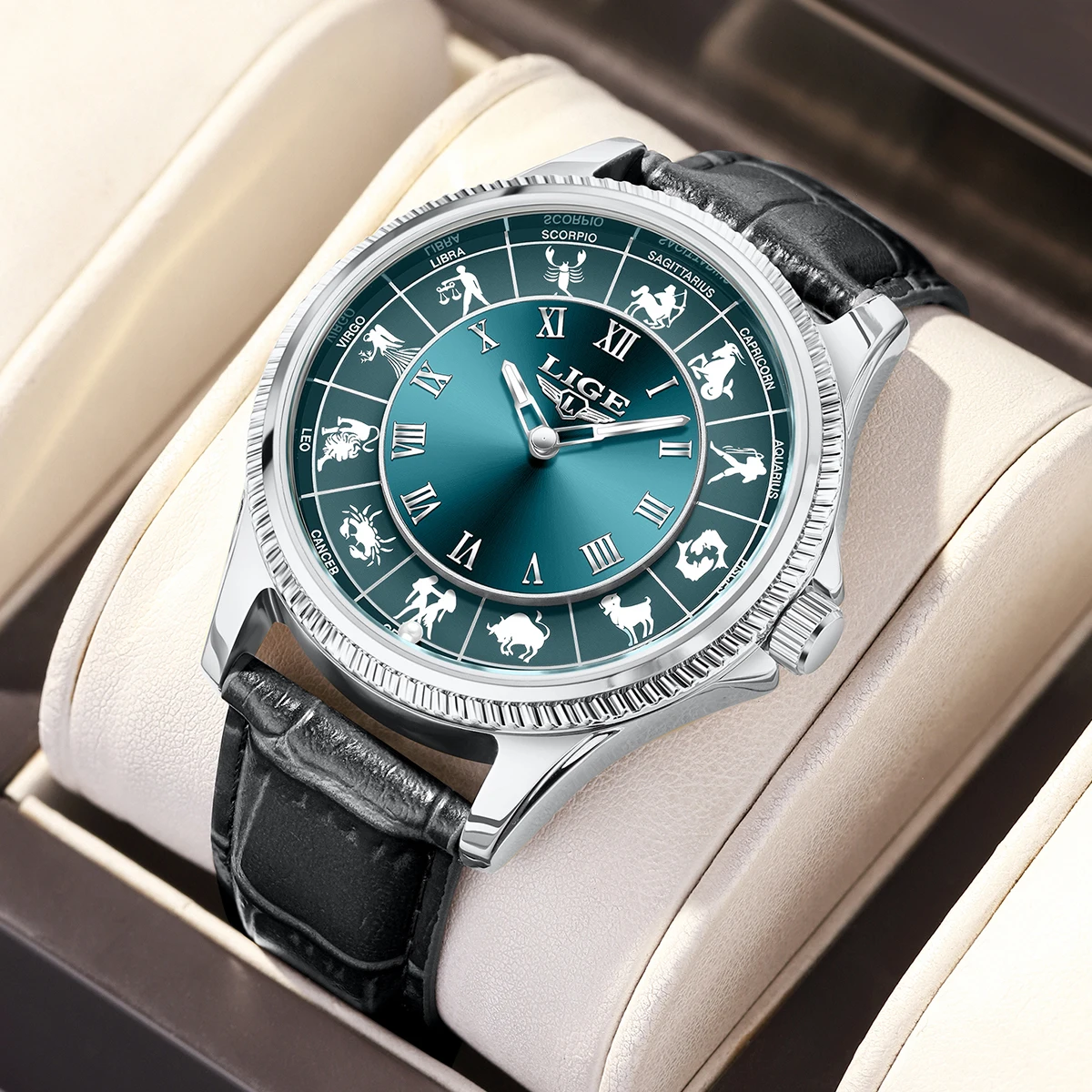 LIGE Mens Watches Constellation Creative Dial Fashion Quartz Wristwatch Leather Sport Watch for Men Luminous Clock Man with Box