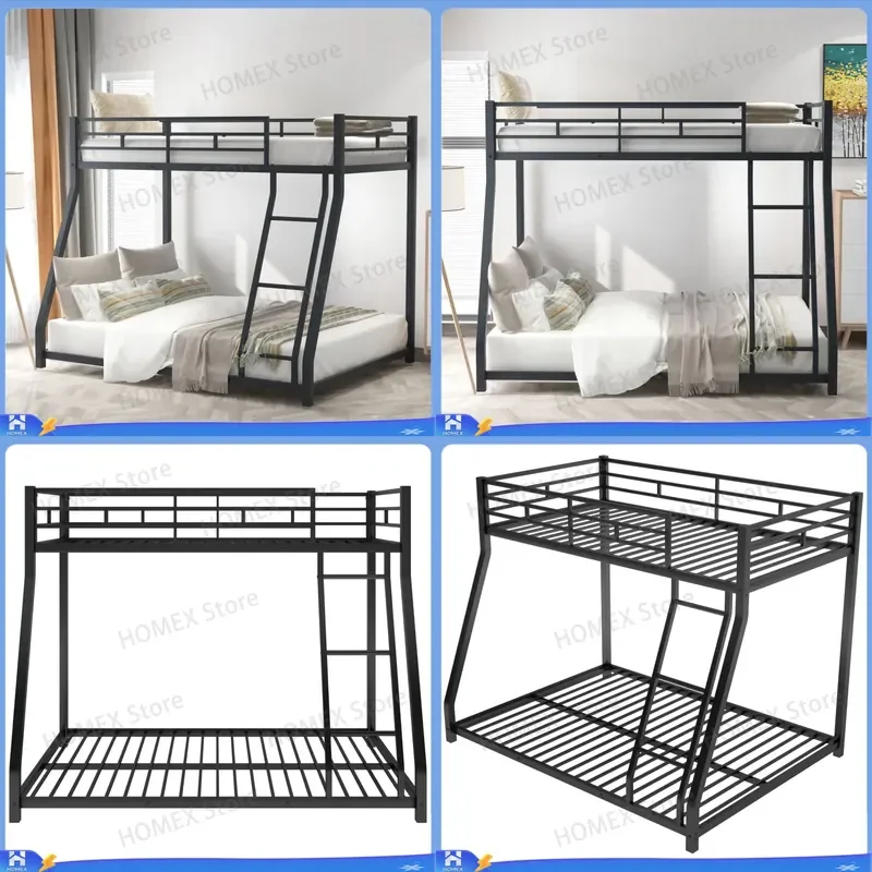 American Style Iron Wood Loft Bed Frame Bunk Bed with Desk Underneath Space Saving Children Bedroom Furniture Heavy Duty