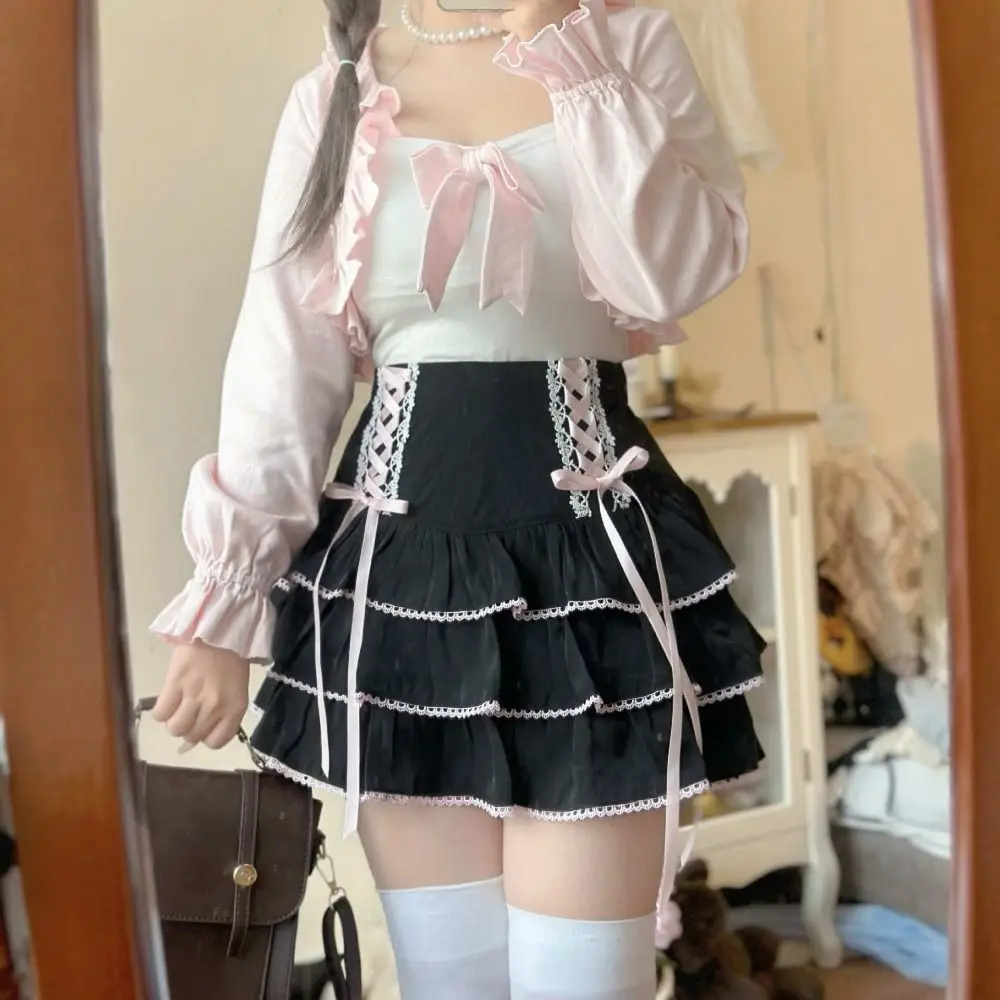 

Kawaii Harajuku Мини-юбки с высокой талией Фея Y2k Юбка трапециевидной формы на резинке Эстетическая милая многоуровневая юбка для торта для женщин и девочек