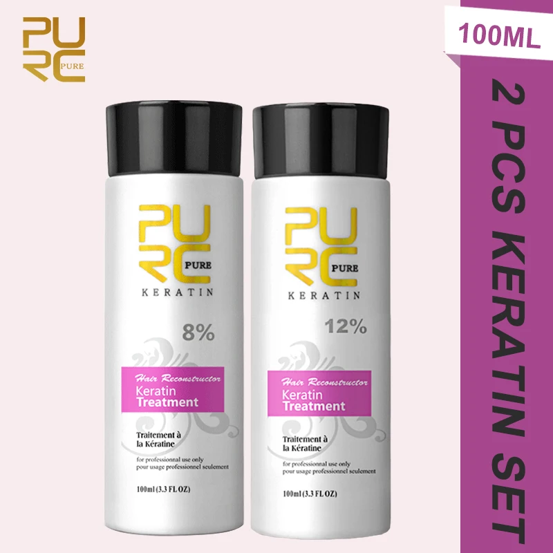 

PURC 2 Pcs Keratin For Hair Straightening 0% 5% 8% 12% Formaldehyde Brazilian Keratin Hair Treatment Smoothing Hair Care