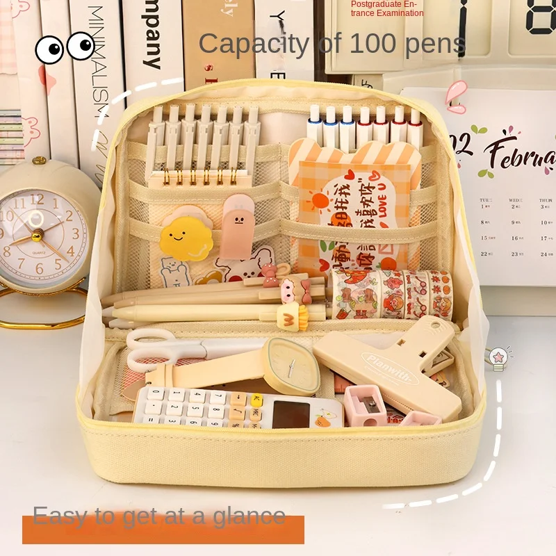 Ins Style Large Capacity Stationery Bag Organizer Category Storage Multifunction Cute Cosmetic Bag Case Organizer Kawaii Compart