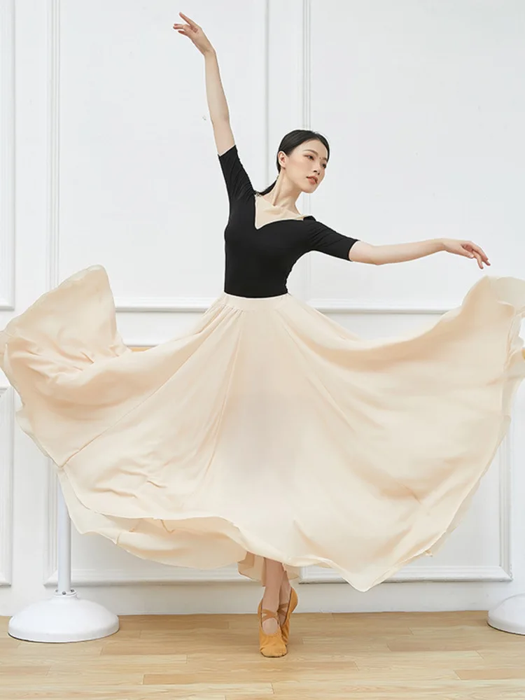 

Recreational Dancing New Modern Dancer's Flowing Pearl Chiffon 540 Degree Large Swing Half Adult Long Dance Practice Skirt for W
