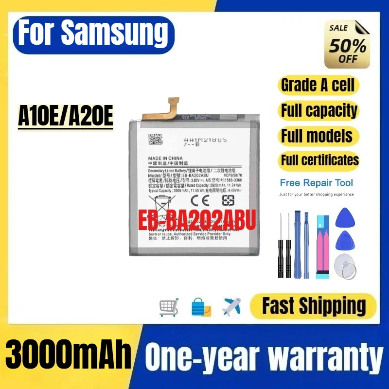 EB-BA202ABU for Samsung A10E/A20E Phone Battery 0 Cycle High Quality High Capacity Replacement Bateria Grade A Cell with Tools