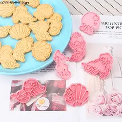 6Pcs/Set Mermaid Shell Seahorse Cookie Mould DIY Plastic Fondant Cake Mold Cartoon Biscuit Cookie Cutters Decorating Tools