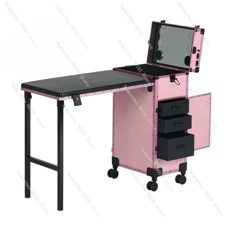 Large Capacity Pink Rolling Makeup Train Case Professional Beauty Trolley Cosmetic Storage Box Premium Tattoo Microblading