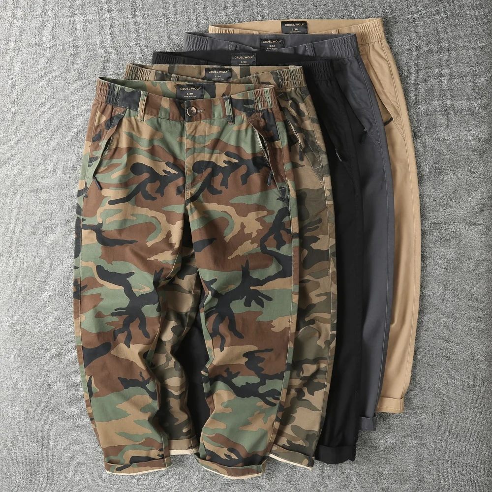 Solid color men's cargo pants new straight loose comfortable Slim sports pants men's casual pants camouflage