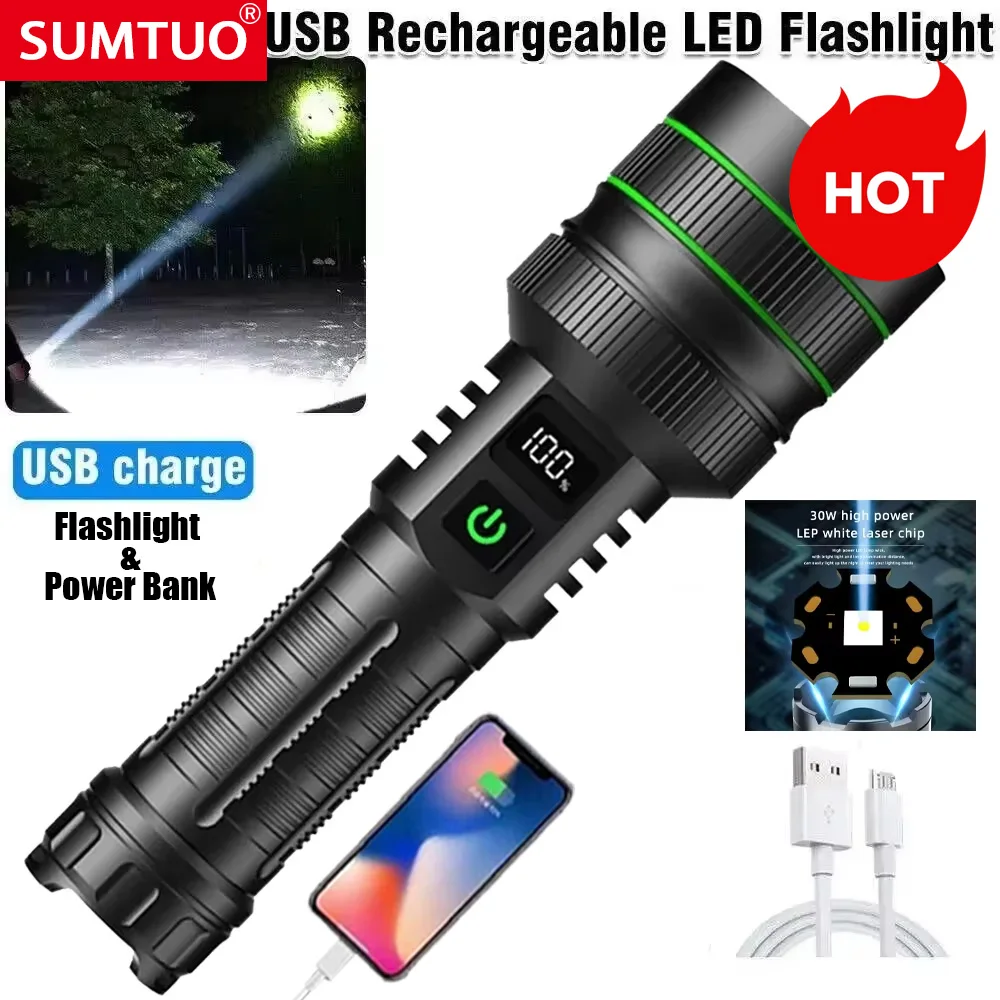 1000000LM Ultra Powerful Flashlight Zoom 5000M Long Range Torch High Power Led Flashlights Rechargeable Strong Tactical Lantern