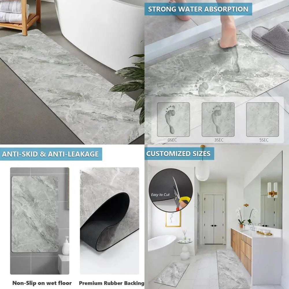 

custom-sized rubber non-slip, quick-drying, super absorbent thin bath rugs, ideal for doorways, washable bathroom floor mats