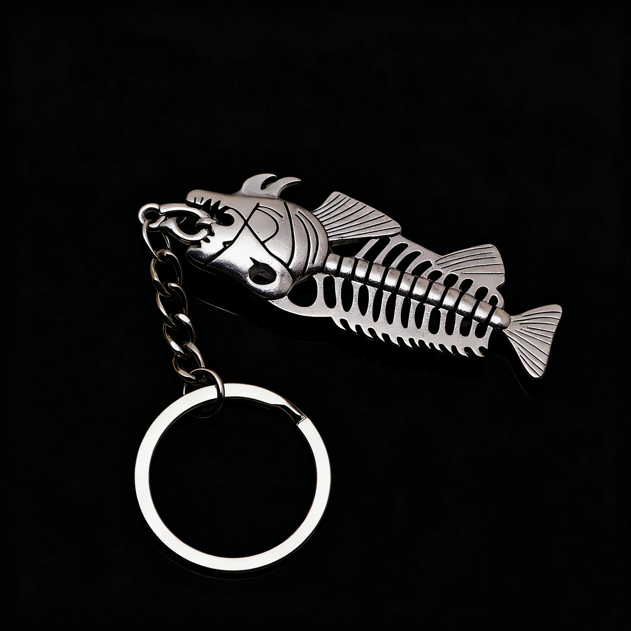 1 piece Fashion Size Fishbone Necklace for Men and Women Street Hip Hop Alloy Fish Bones Keychain Jewelry Accessories