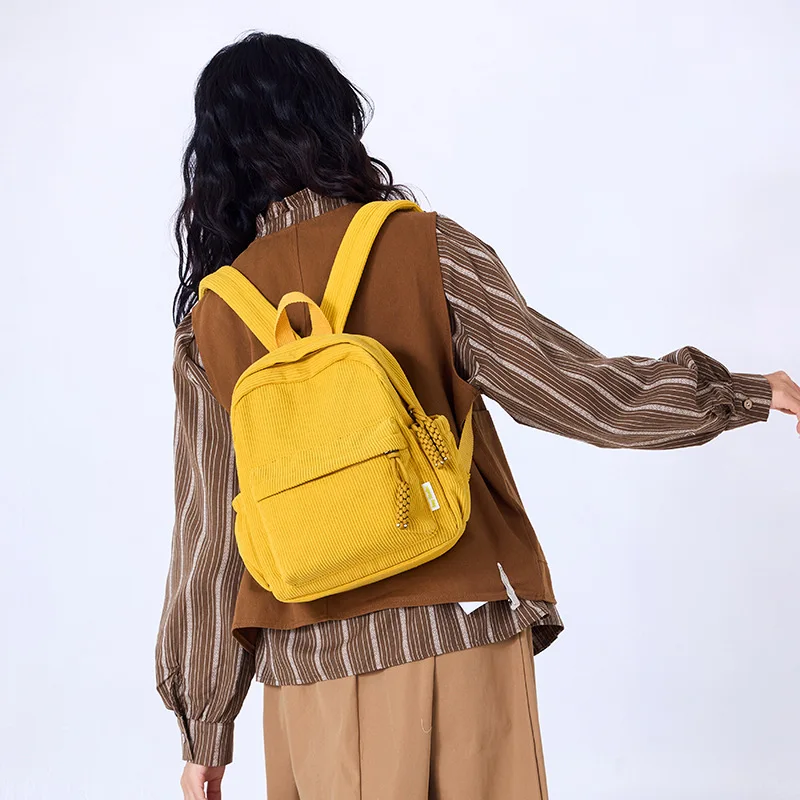 

Casual Simple Corduroy Backpack Women Versatile Travel Shopping Lovely Small Bag
