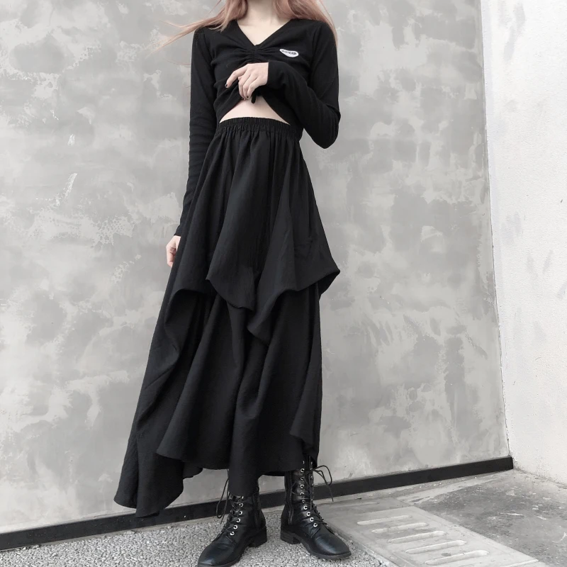 UMI MAO Summer Korean Version Ins Dark Line Hate Harajuku Style Retro High Waist Stereo Irregular Skirt Long Skirt Female Tide