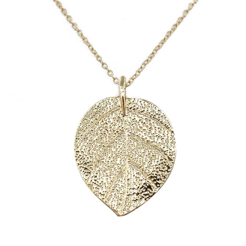 Leaf Necklace Cheap Fashion Jewelry Maxi Long necklace Gold-Color Chain Leaf Design Pendant Necklaces For Women Jewelry  N1014