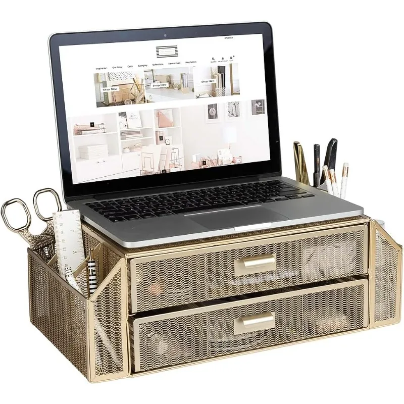 

Gold Monitor Stand with Drawer – Computer Monitor Riser with Storage – Laptop Stand for Desk with Storage - Laptop or