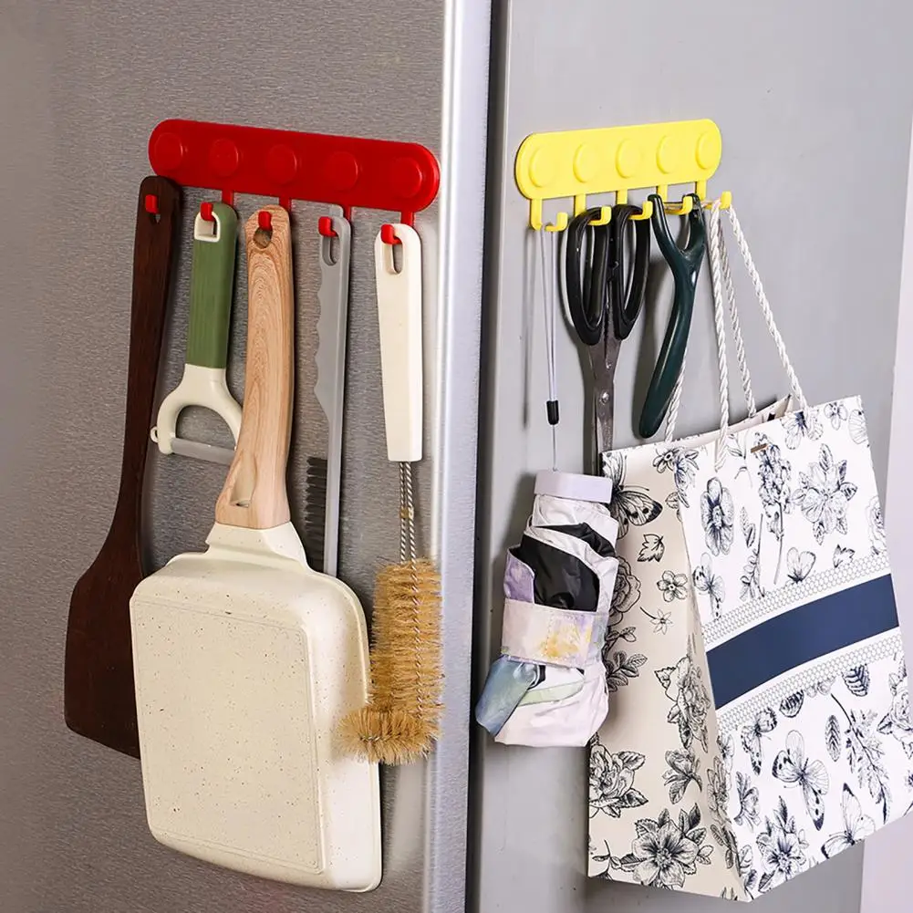 Magnetic Hook Rack 5 Integrated Hooks Strong Magnetism No Drilling Easy Install Organizer For Keys Masks Bags Hats