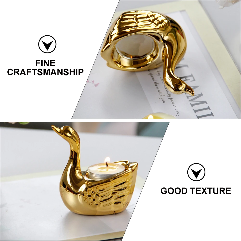 2 szt. Złote ceramiczne świeczniki w kształcie łabędzia, wykwintna i stylowa dekoracja na biurko, wielokrotnego użytku, idealne na prezent ślubny lub urodzinowy.