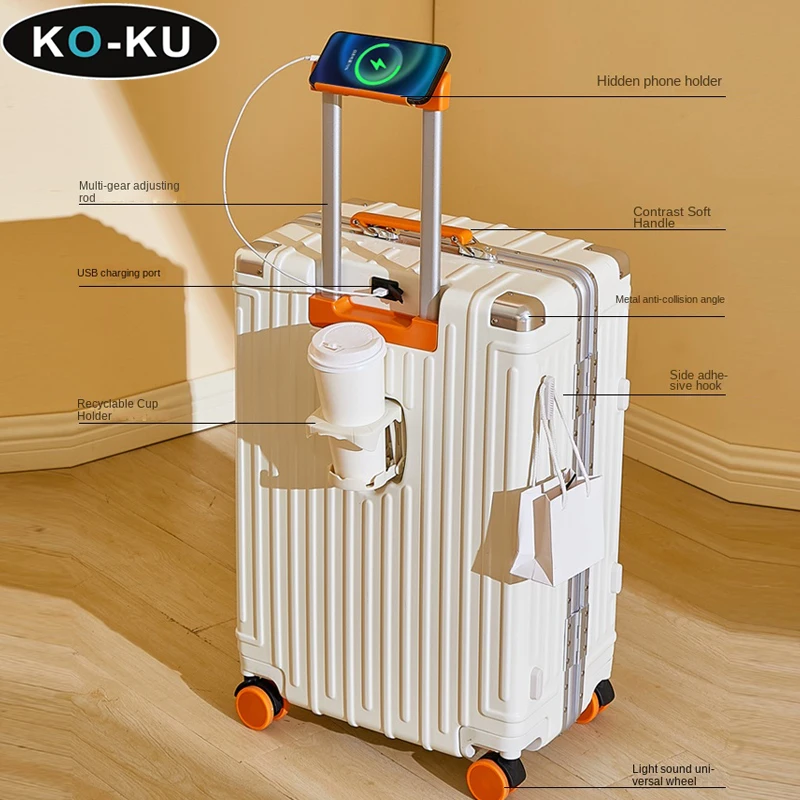 KO-KU New Multifunctional  Aluminium Frame Suitcase 28인치 여행용 캐리어 Lightweight 20‘’ Cabin Trolley Box with Spinner Wheels 24 26‘’