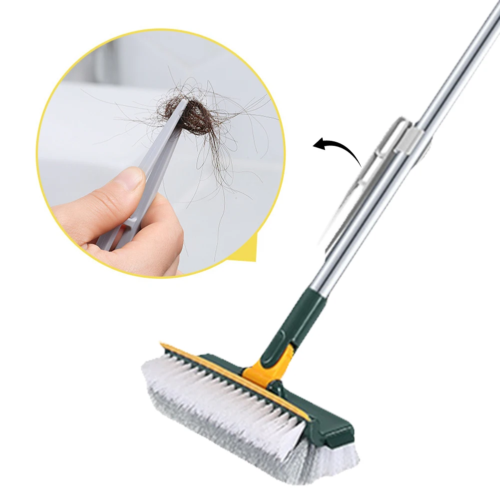 3 in 1 Floor Brush Scrubber 180°Rotating Long Handle Tile Brush with Right Angled Bristle & Scraper for Bathroom Tub Tile Floor